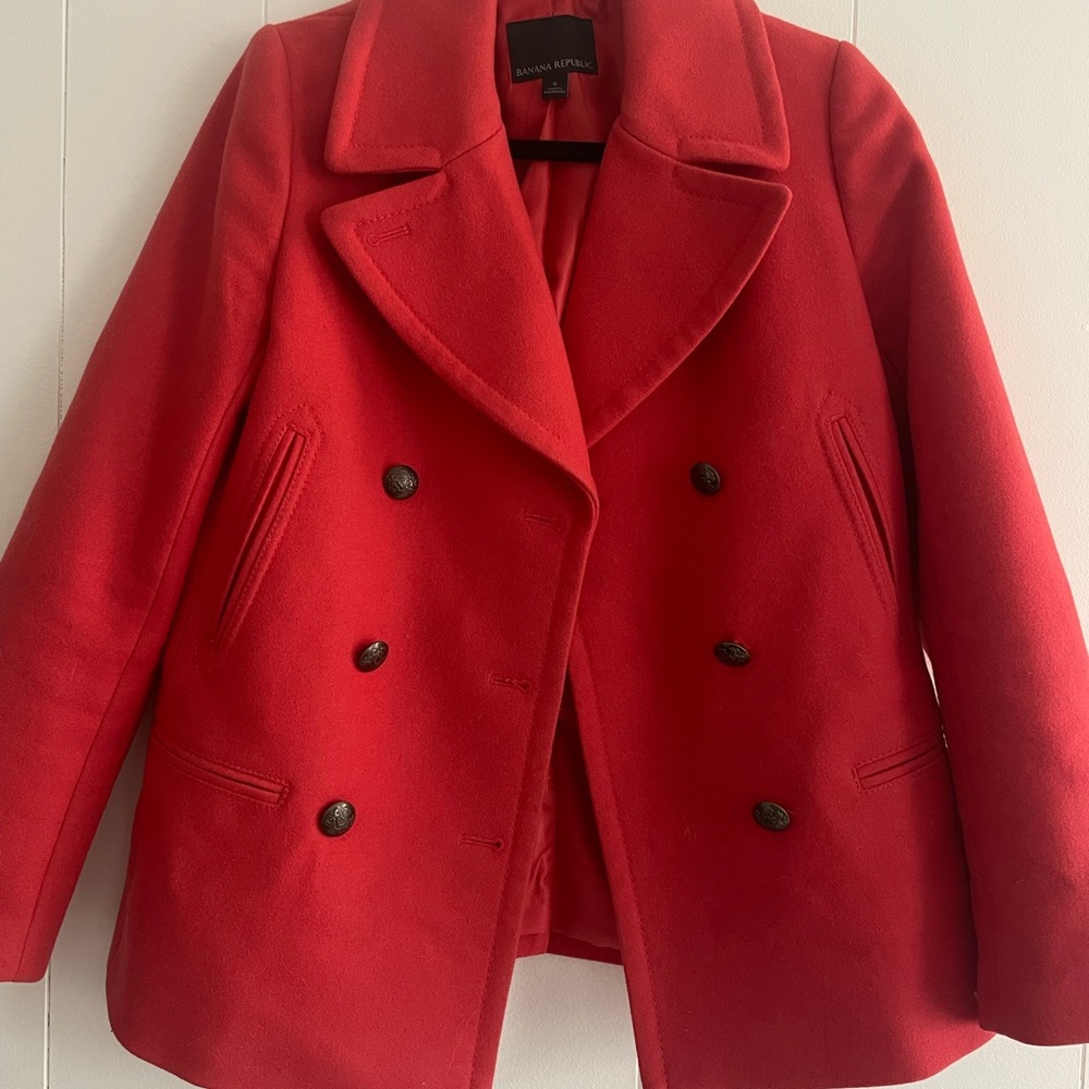 Banana Republic Red Peacoat Classic Wool Blend